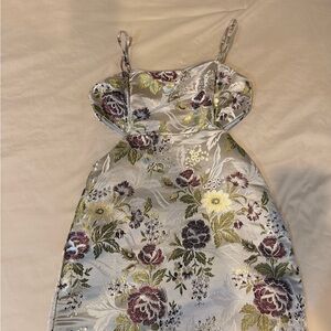 Lulu's Floral Satin Mini Dress - Cream and Purple